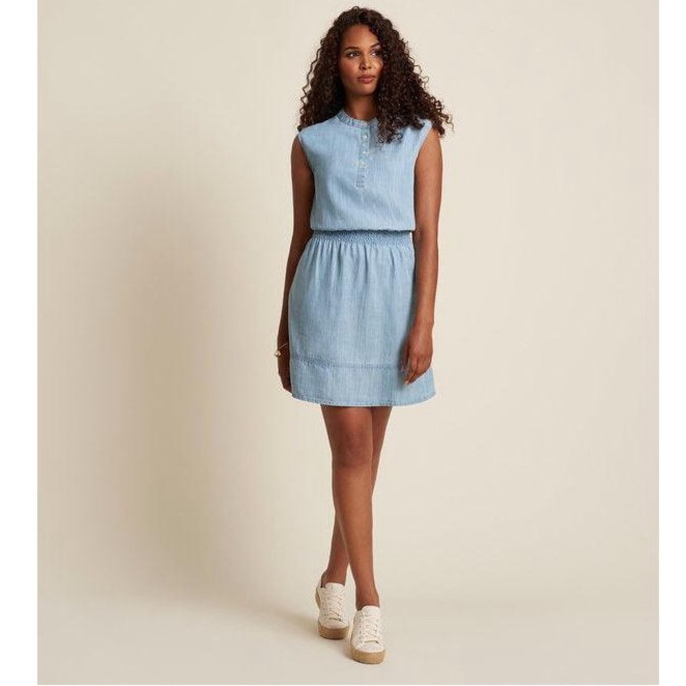 Hatley Abbey Shirt Dress Size L Denim Smocked ChambrayWaist Linen Look EUC
